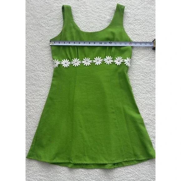 VTG 90s Sleeveless Green Mini Dress White Flowers Size 5 Garden Retro Cottage - Picture 6 of 10